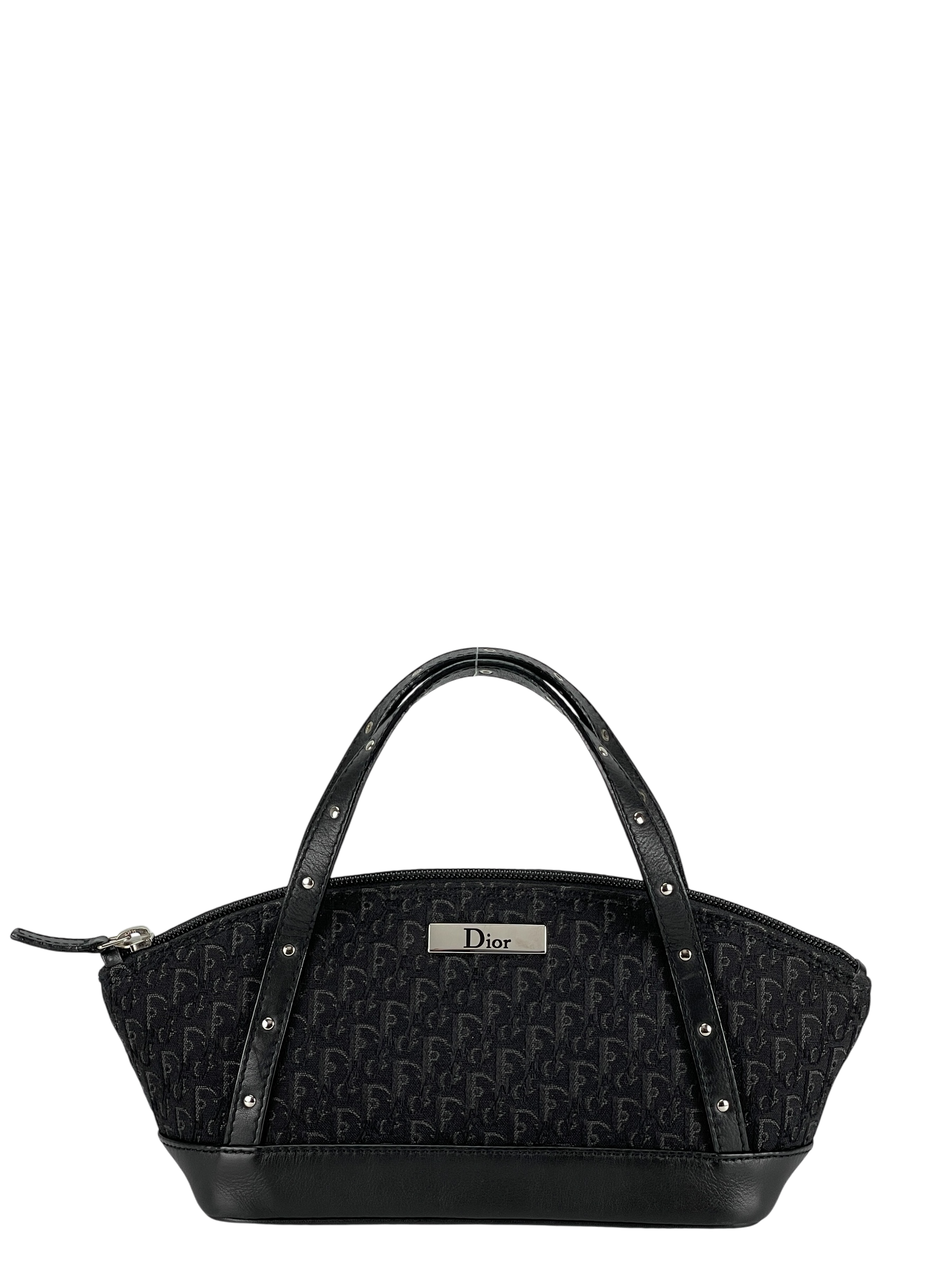 CHRISTIAN DIOR - Street Chic Trotter Handbag Mini Bag Canvas Leather Black Silver Hardware