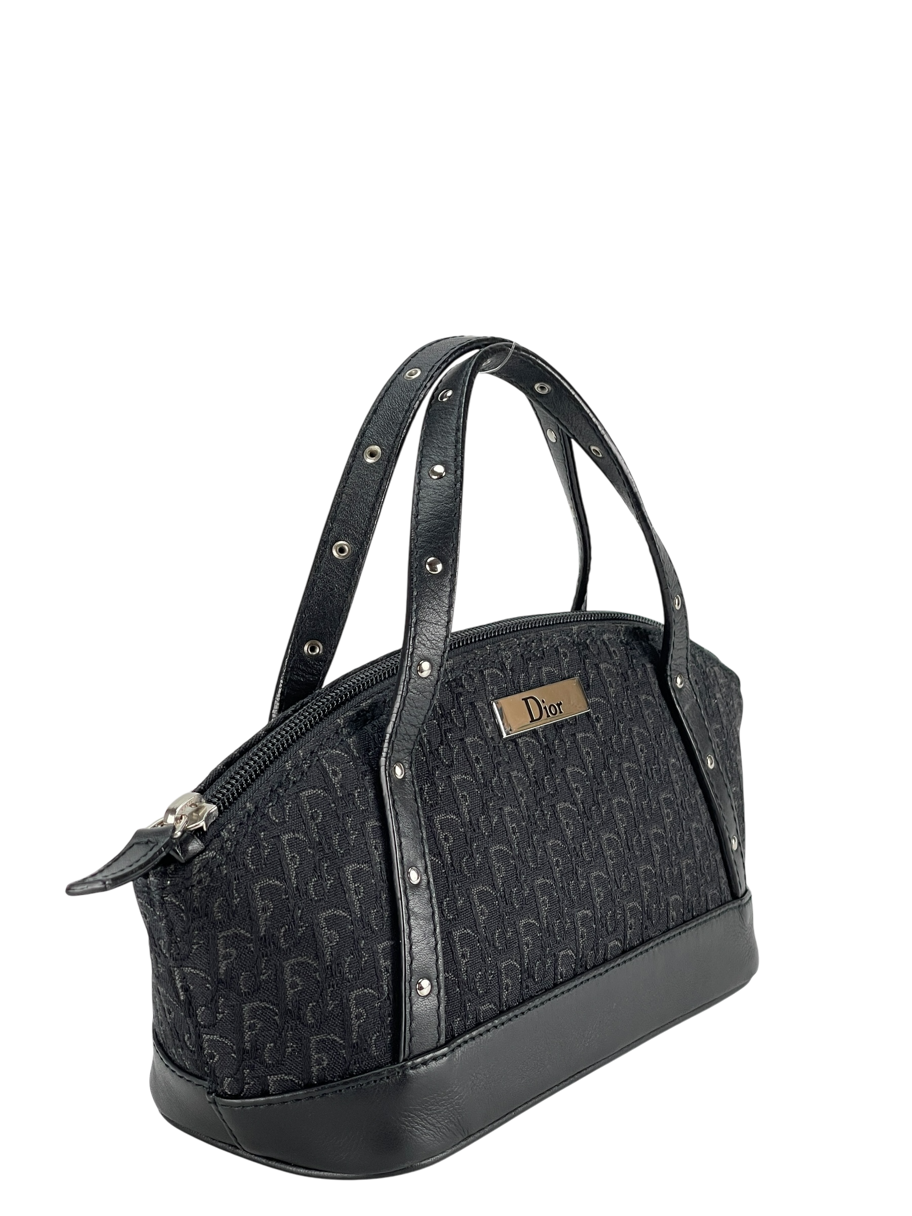 CHRISTIAN DIOR - Street Chic Trotter Handbag Mini Bag Canvas Leather Black Silver Hardware