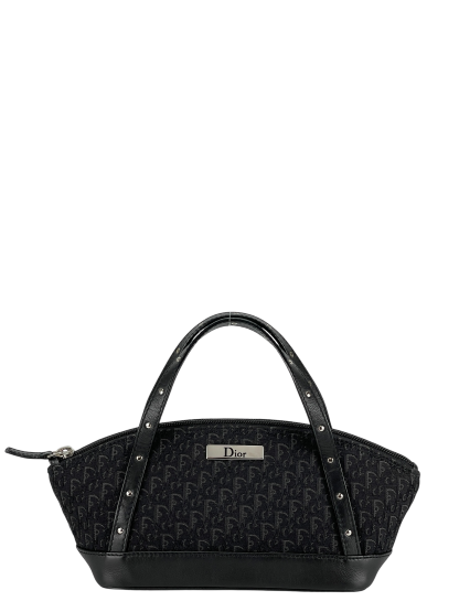 CHRISTIAN DIOR - Street Chic Trotter Handbag Mini Bag Canvas Leather Black Silver Hardware