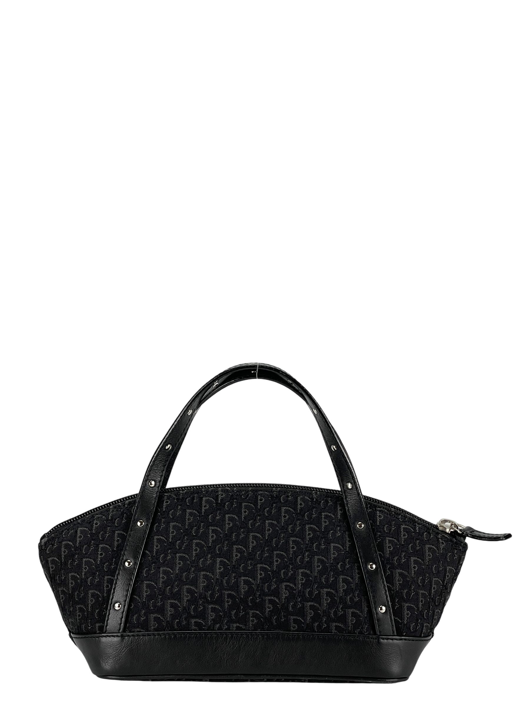 CHRISTIAN DIOR - Street Chic Trotter Handbag Mini Bag Canvas Leather Black Silver Hardware