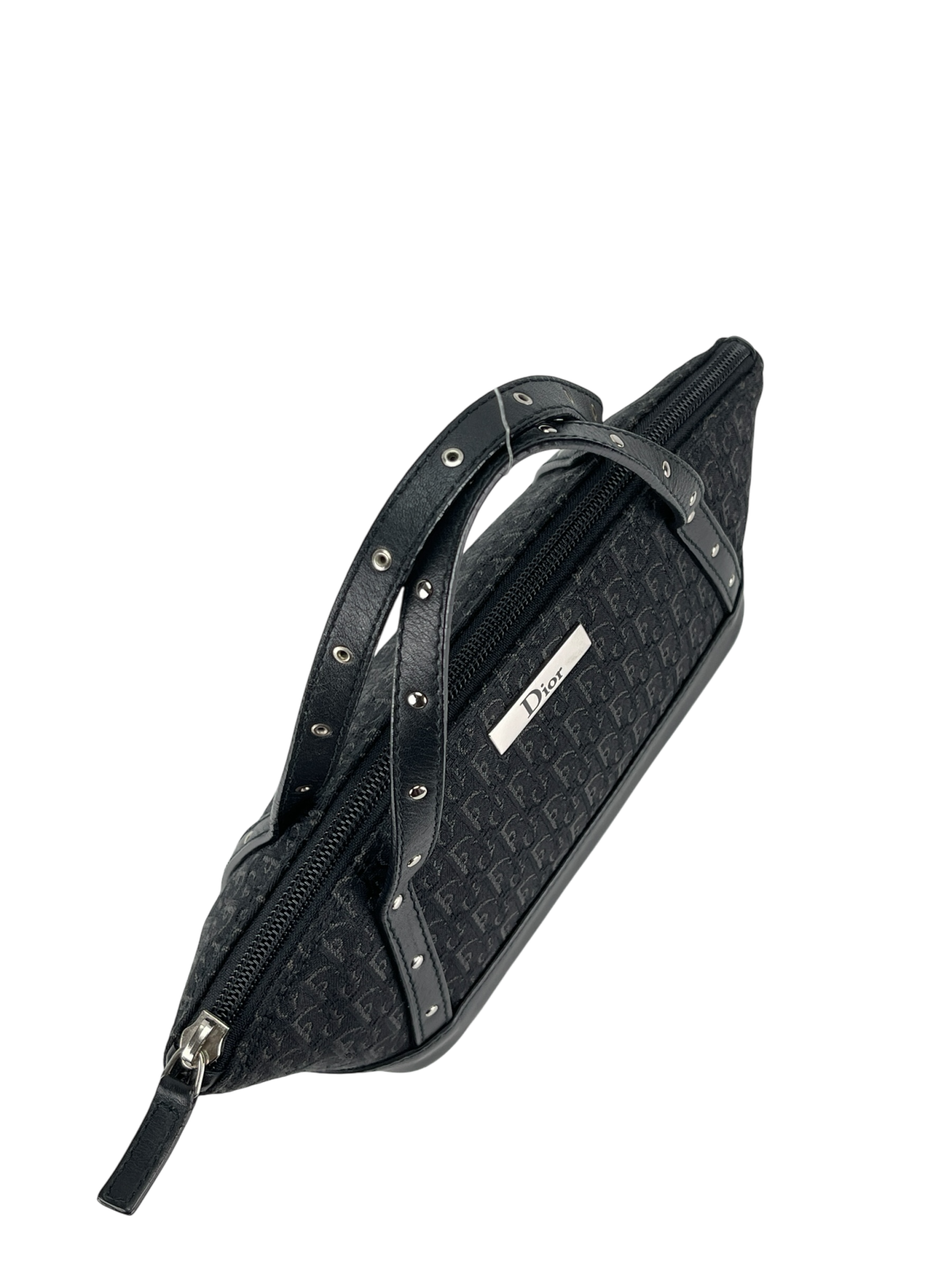 CHRISTIAN DIOR - Street Chic Trotter Handbag Mini Bag Canvas Leather Black Silver Hardware