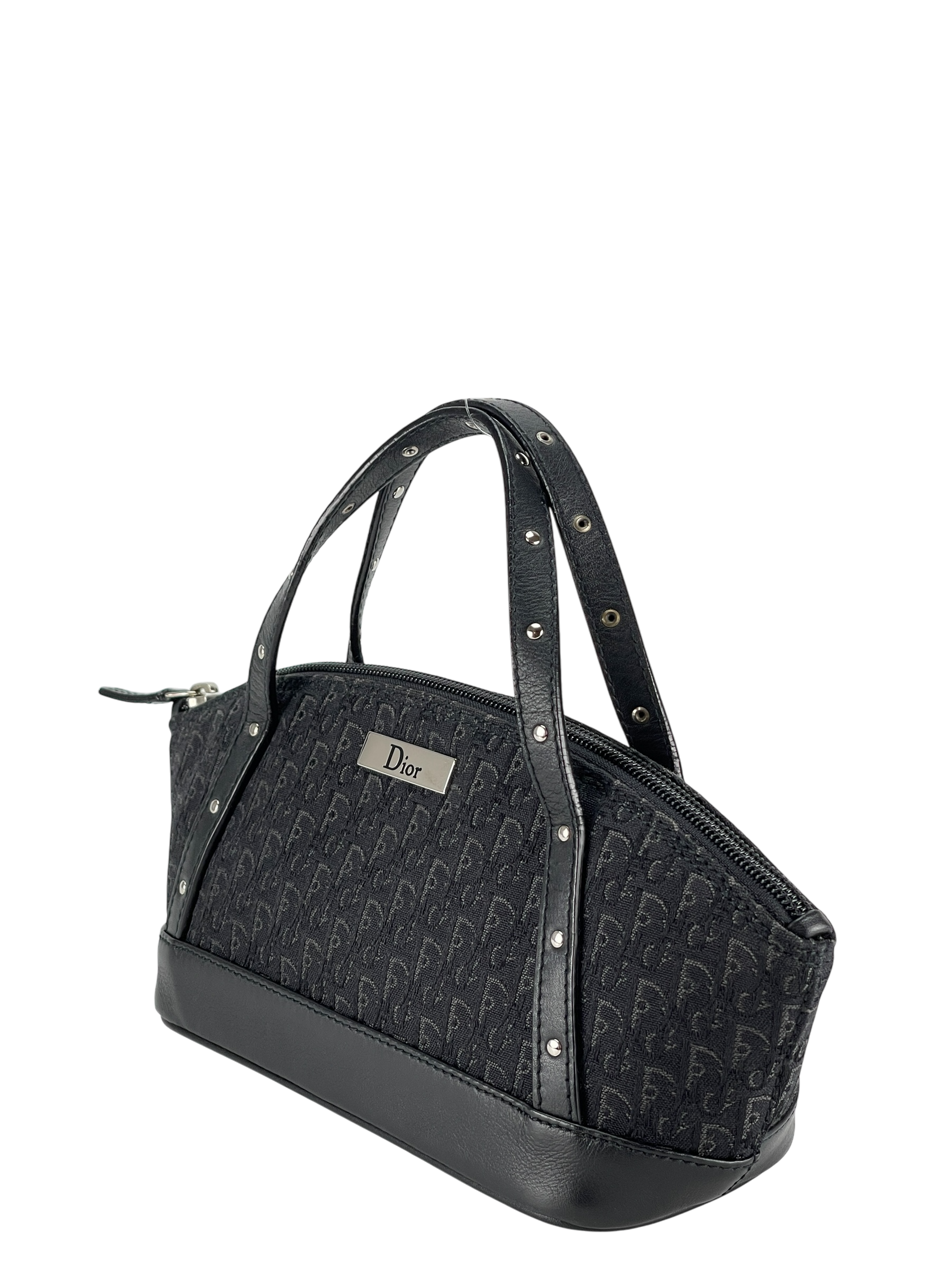 CHRISTIAN DIOR - Street Chic Trotter Handbag Mini Bag Canvas Leather Black Silver Hardware