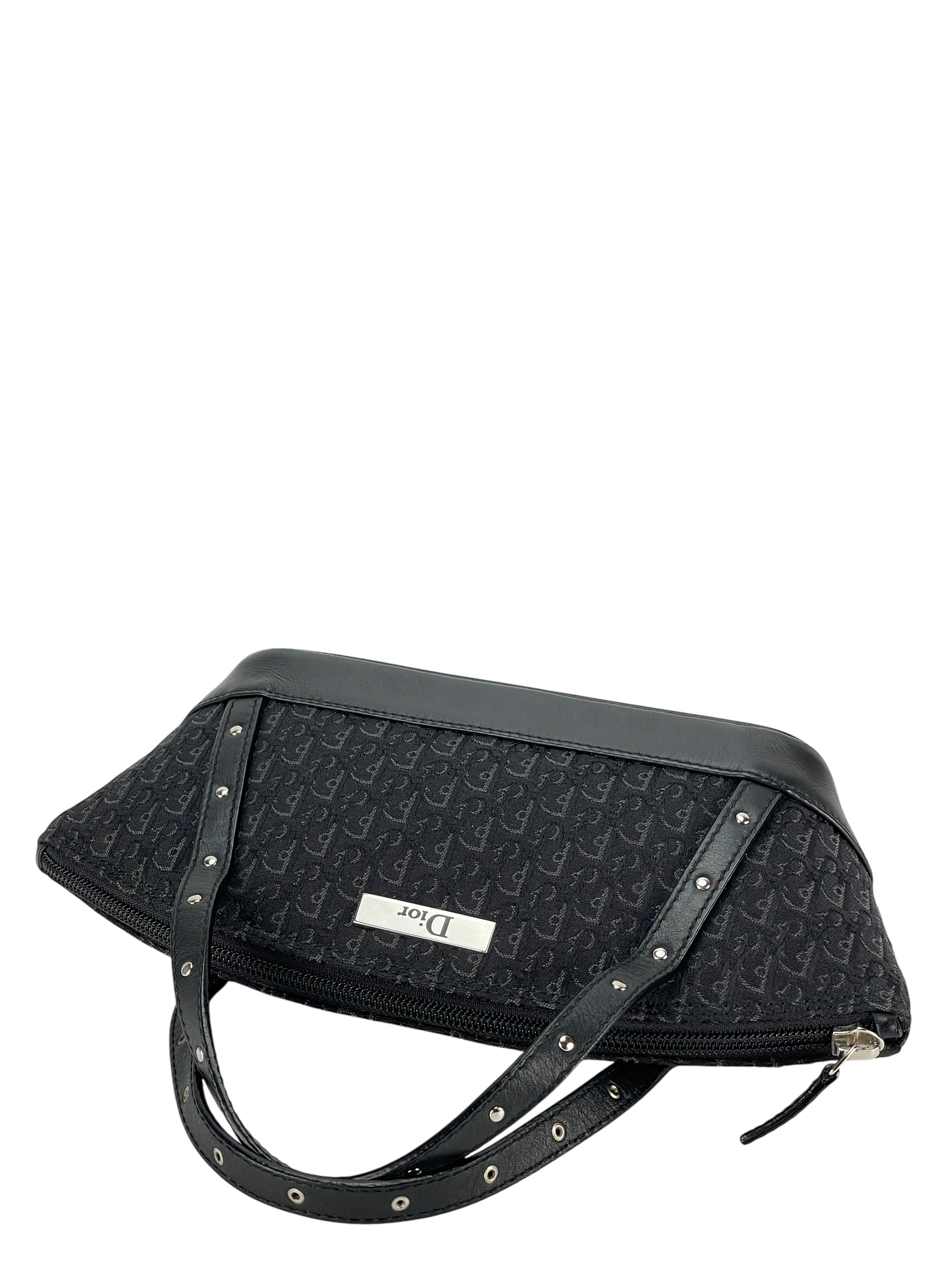 CHRISTIAN DIOR - Street Chic Trotter Handbag Mini Bag Canvas Leather Black Silver Hardware