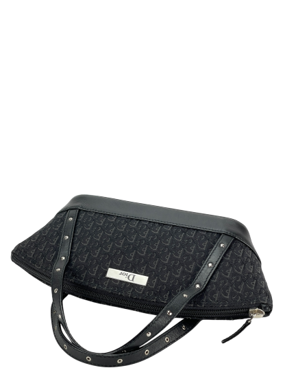 CHRISTIAN DIOR - Street Chic Trotter Handbag Mini Bag Canvas Leather Black Silver Hardware