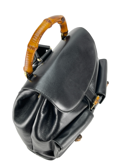 GUCCI - Vintage Black Leather Bamboo Backpack