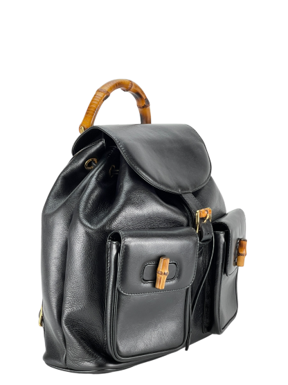 GUCCI - Vintage Black Leather Bamboo Backpack