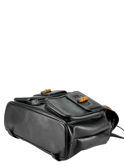 GUCCI - Vintage Black Leather Bamboo Backpack