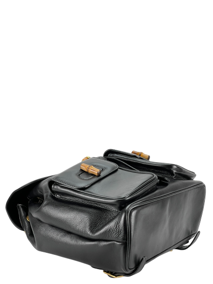 GUCCI - Vintage Black Leather Bamboo Backpack