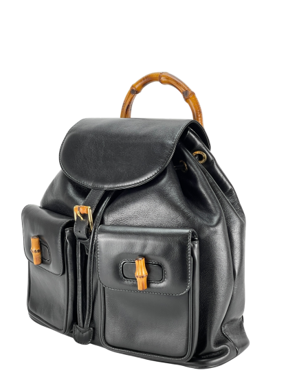 GUCCI - Vintage Black Leather Bamboo Backpack