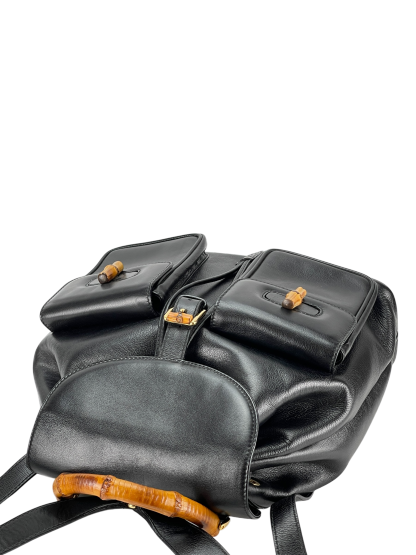 GUCCI - Vintage Black Leather Bamboo Backpack