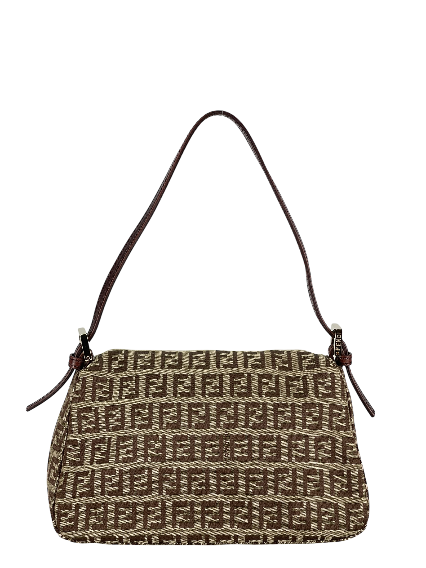 FENDI - Beige Zucca Canvas Leather Shoulder Bag 