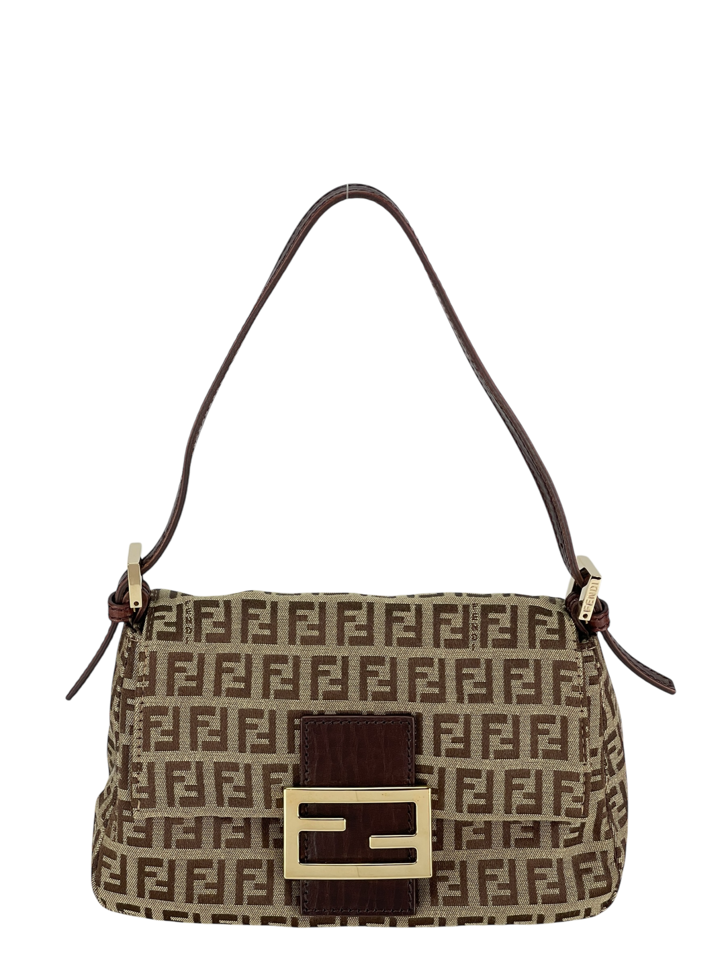 FENDI - Beige Zucca Canvas Leather Shoulder Bag 