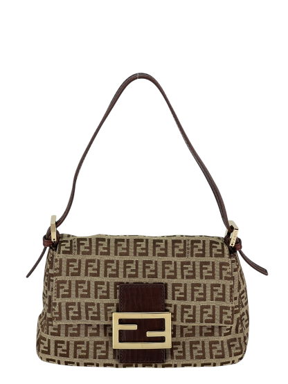 FENDI - Beige Zucca Canvas Leather Shoulder Bag 