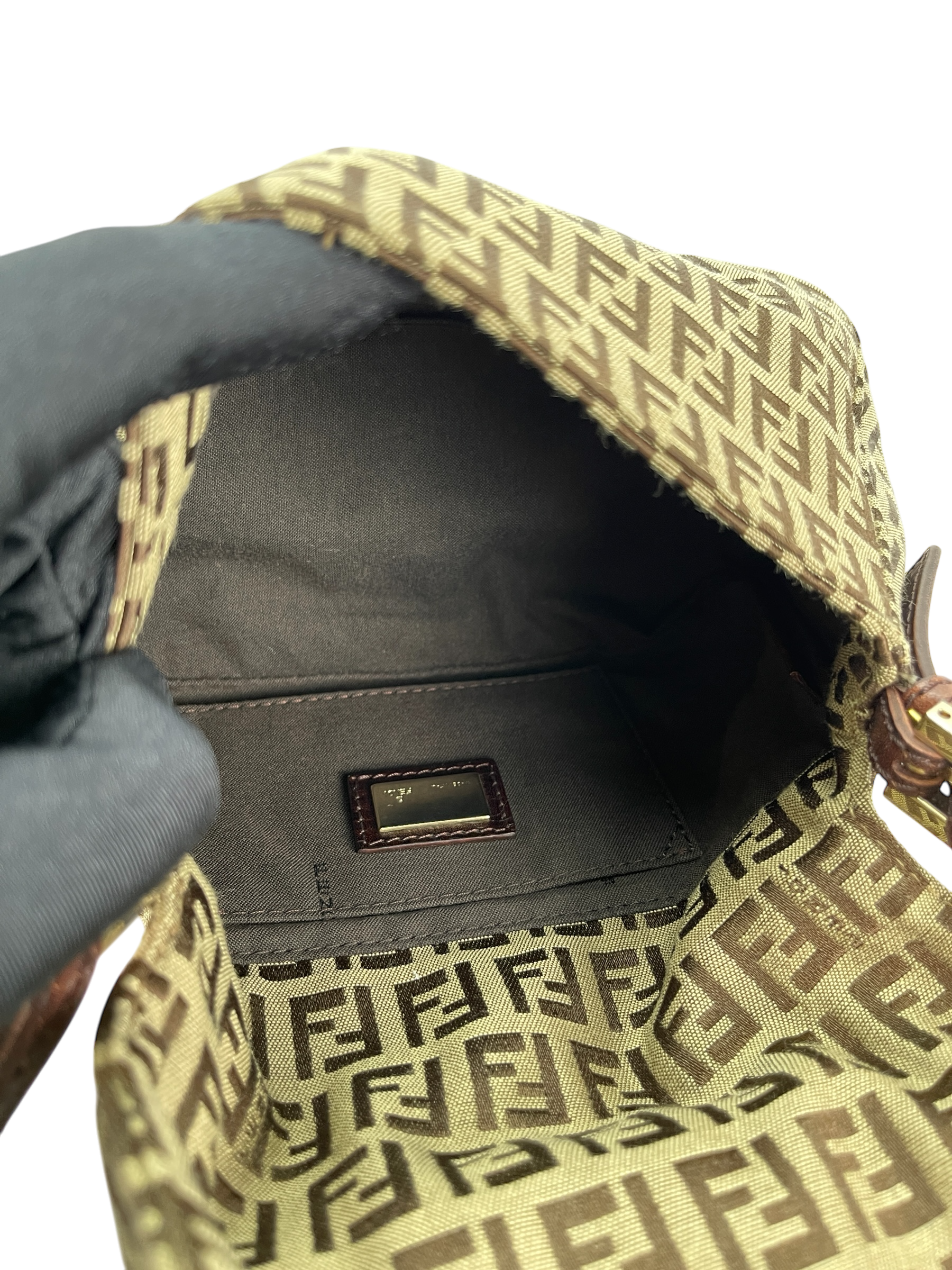 FENDI - Beige Zucca Canvas Leather Shoulder Bag 