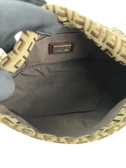 FENDI - Beige Zucca Canvas Leather Shoulder Bag 