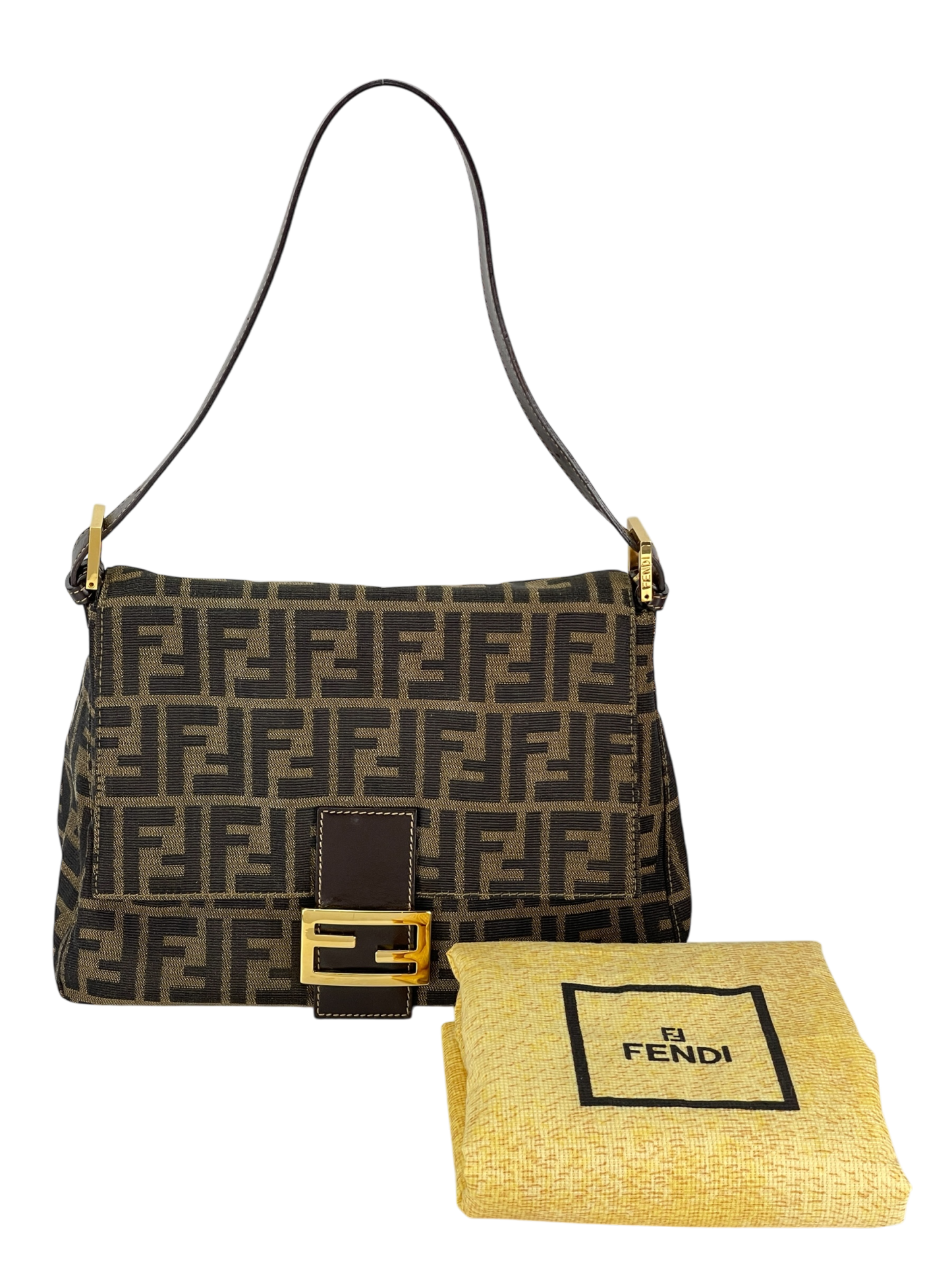 FENDI - Brown Zucca Mamma Baguette Handbag Gold Hardware