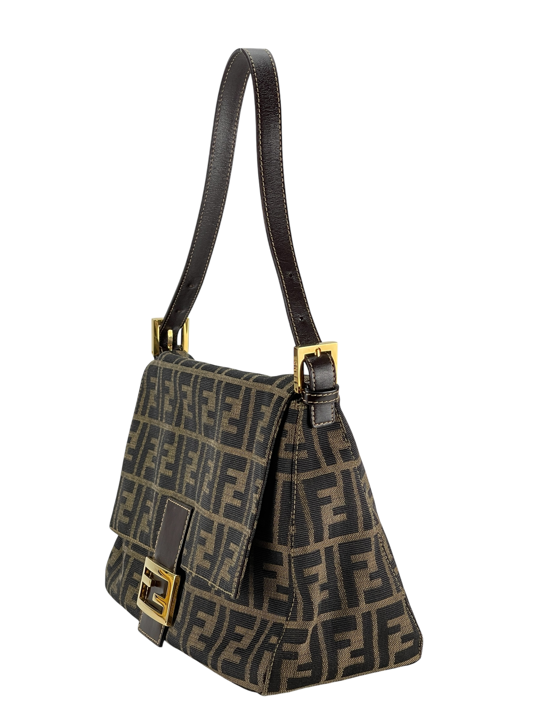 FENDI - Brown Zucca Mamma Baguette Handbag Gold Hardware