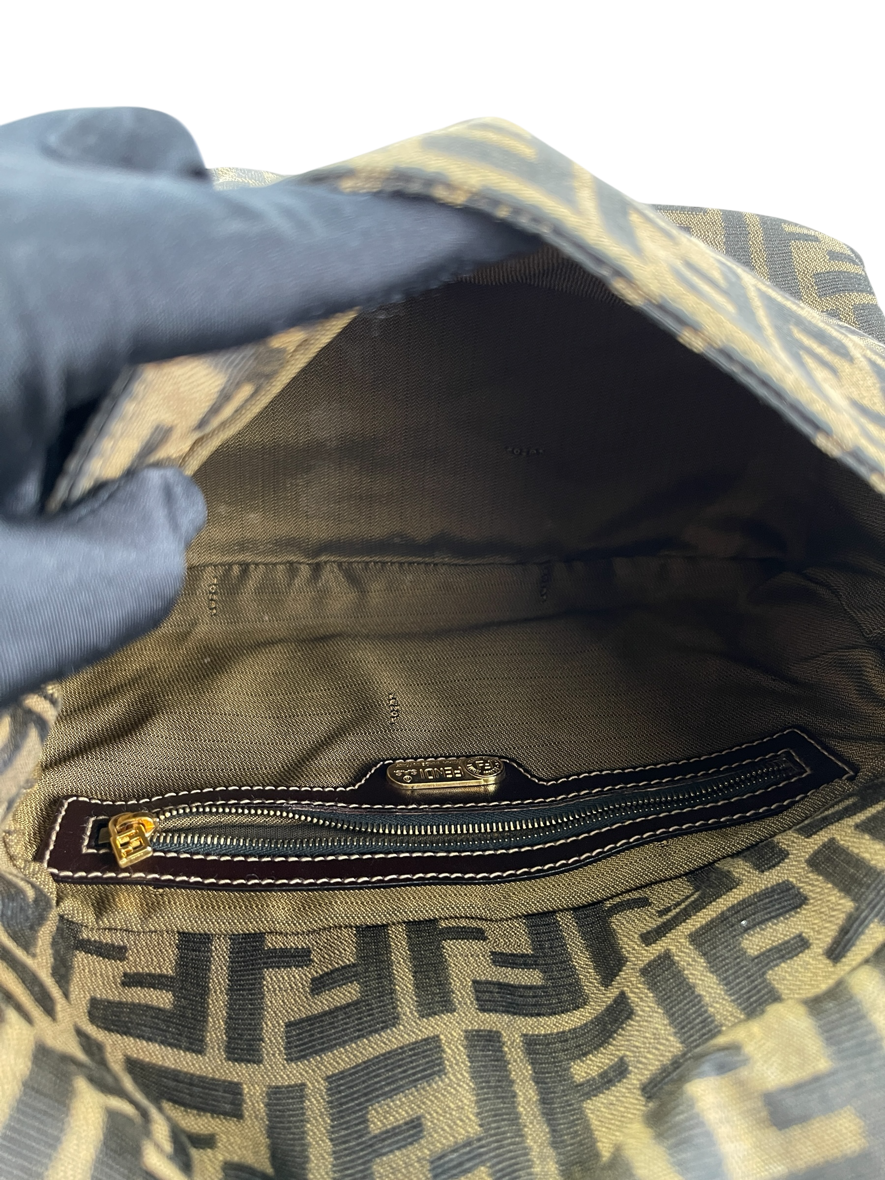 FENDI - Brown Zucca Mamma Baguette Handbag Gold Hardware