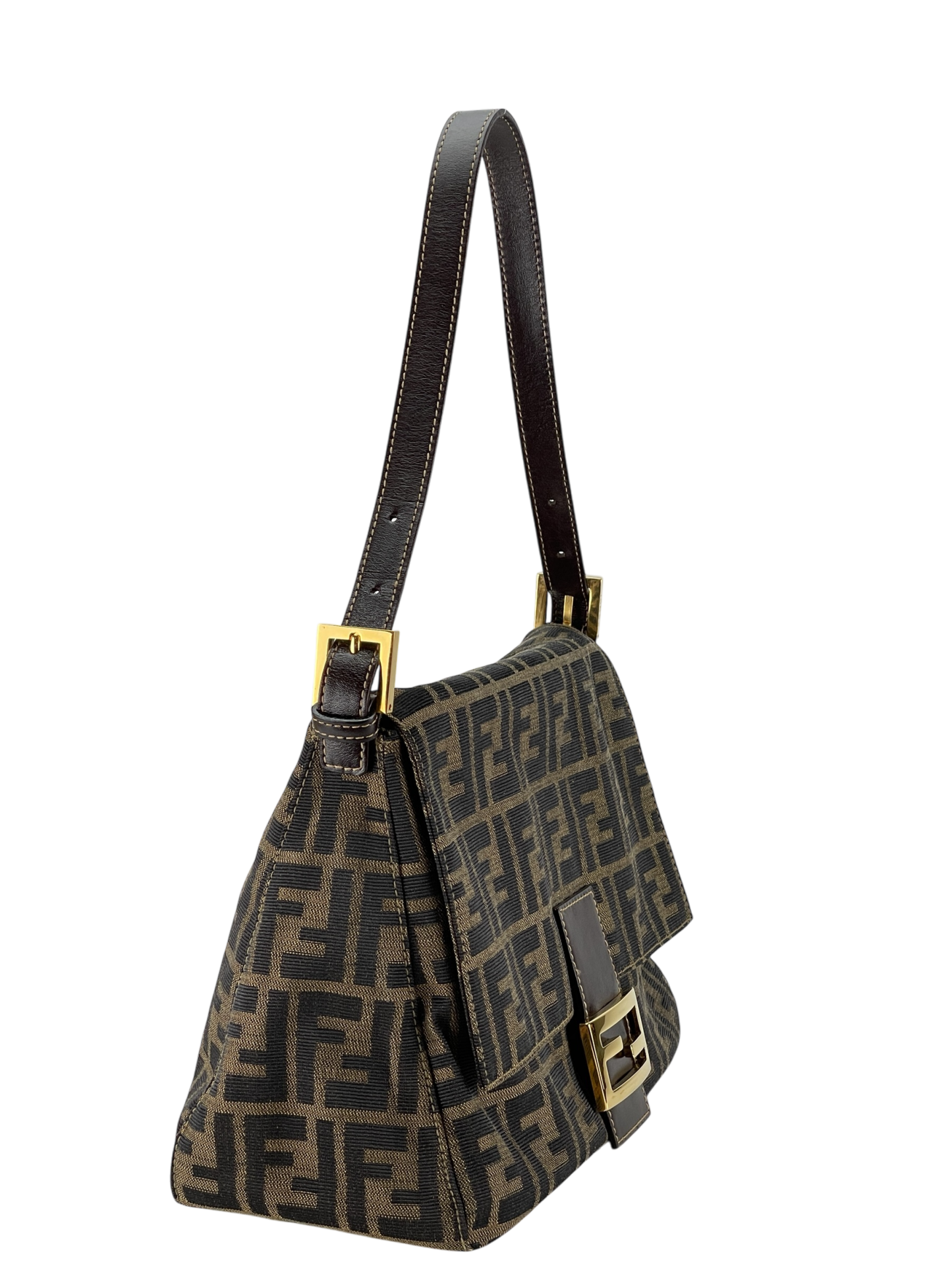 FENDI - Brown Zucca Mamma Baguette Handbag Gold Hardware