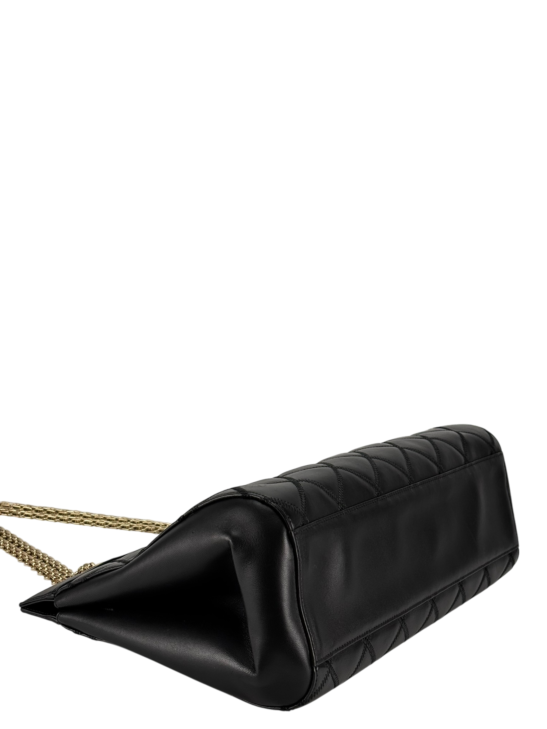 CHANEL - Black Lambskin Coco Mark Plate Chain Tote Bag