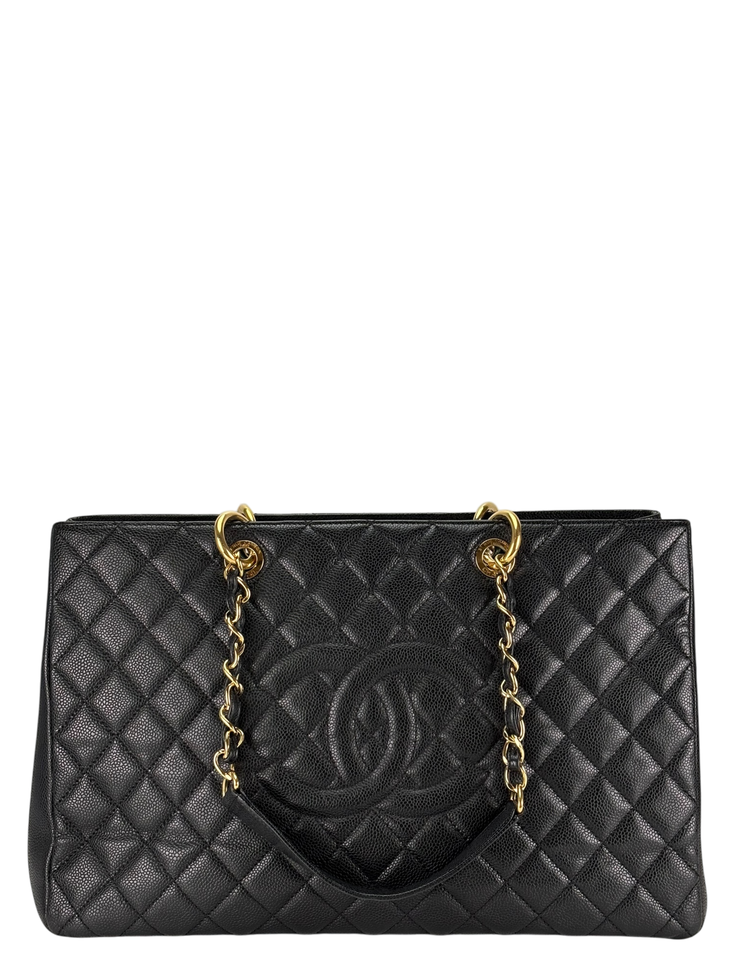 CHANEL - Black Caviar XL Quilted Grand Shopping Tote GST Gold Hardware