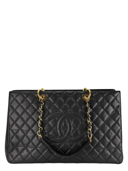 CHANEL - Black Caviar XL Quilted Grand Shopping Tote GST Gold Hardware