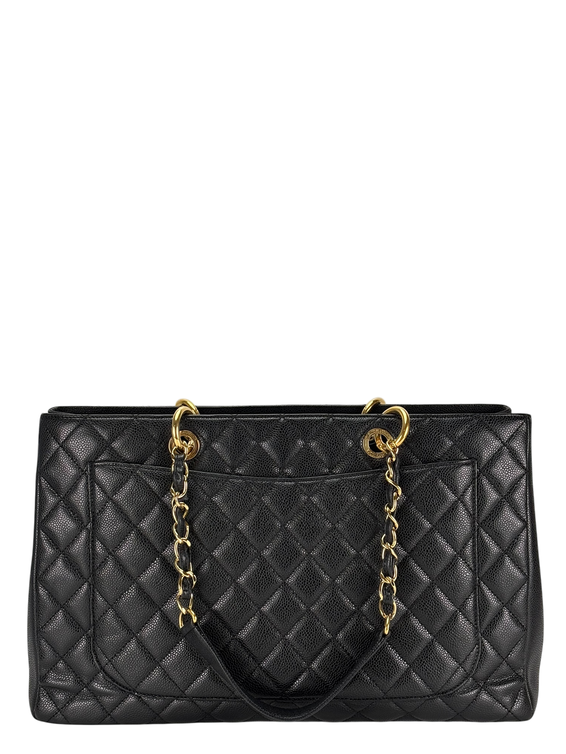 CHANEL - Black Caviar XL Quilted Grand Shopping Tote GST Gold Hardware