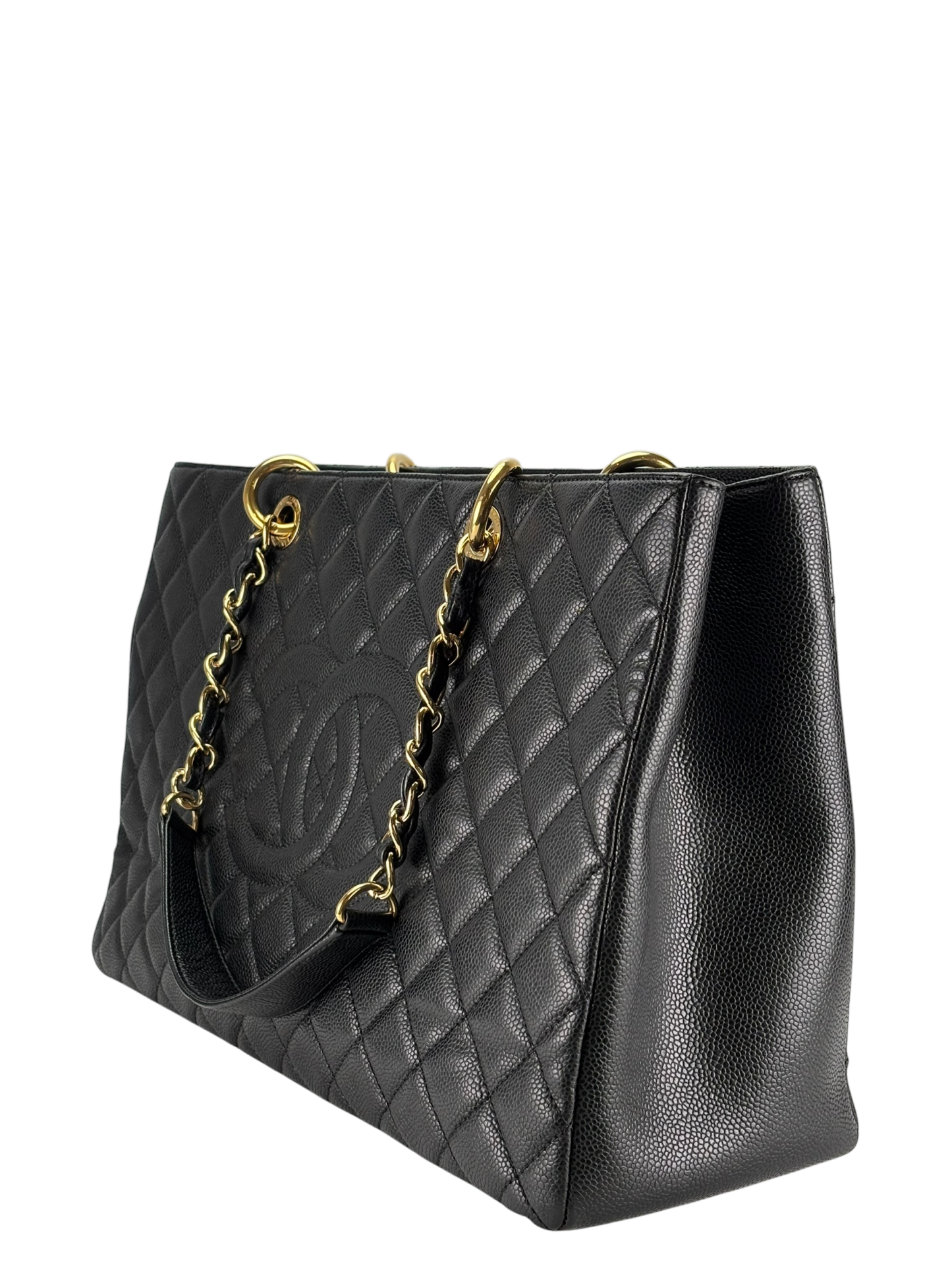 CHANEL - Black Caviar XL Quilted Grand Shopping Tote GST Gold Hardware