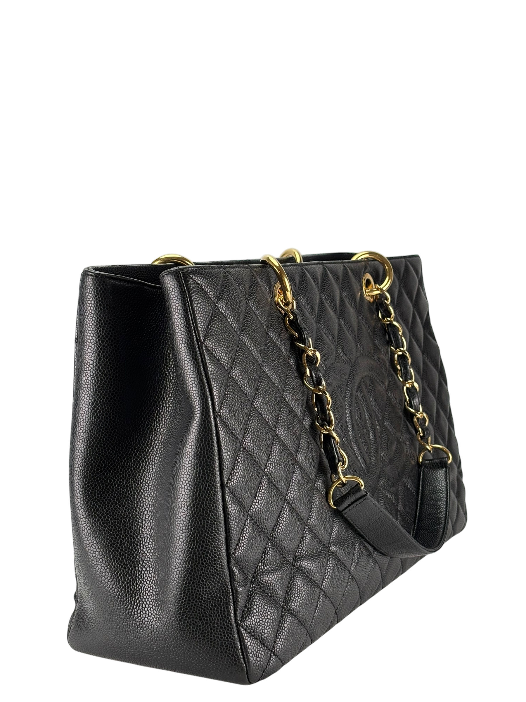 CHANEL - Black Caviar XL Quilted Grand Shopping Tote GST Gold Hardware