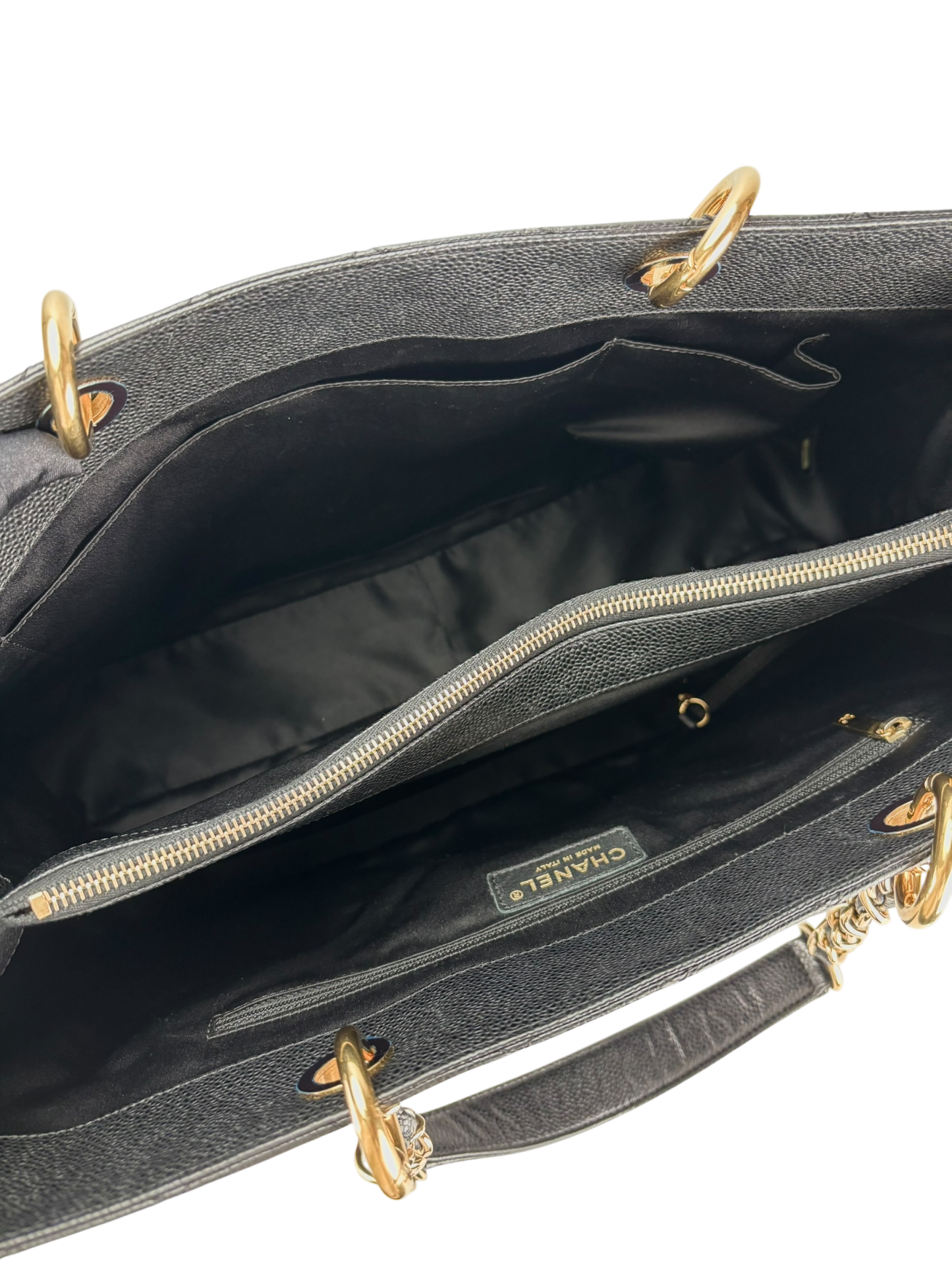 CHANEL - Black Caviar XL Quilted Grand Shopping Tote GST Gold Hardware