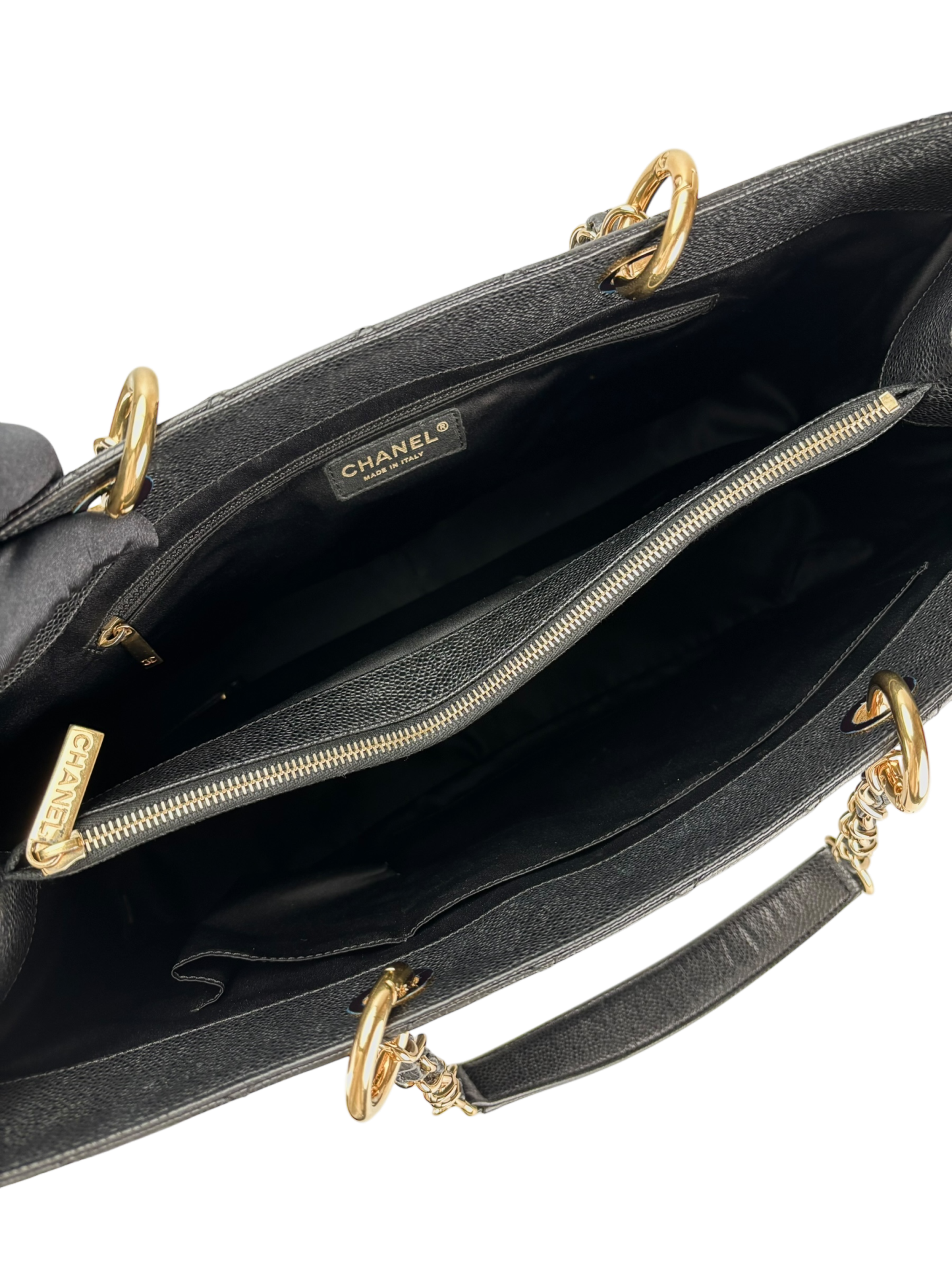 CHANEL - Black Caviar XL Quilted Grand Shopping Tote GST Gold Hardware