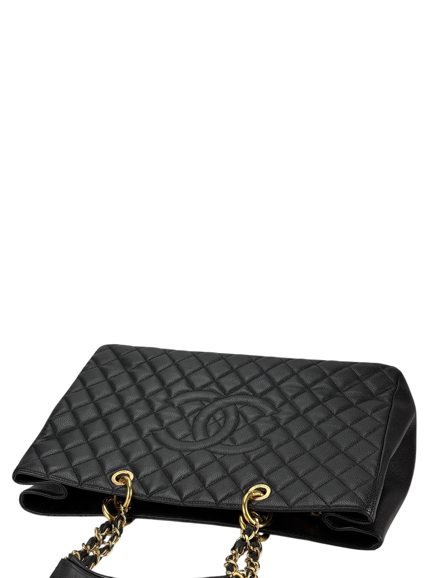 CHANEL - Black Caviar XL Quilted Grand Shopping Tote GST Gold Hardware