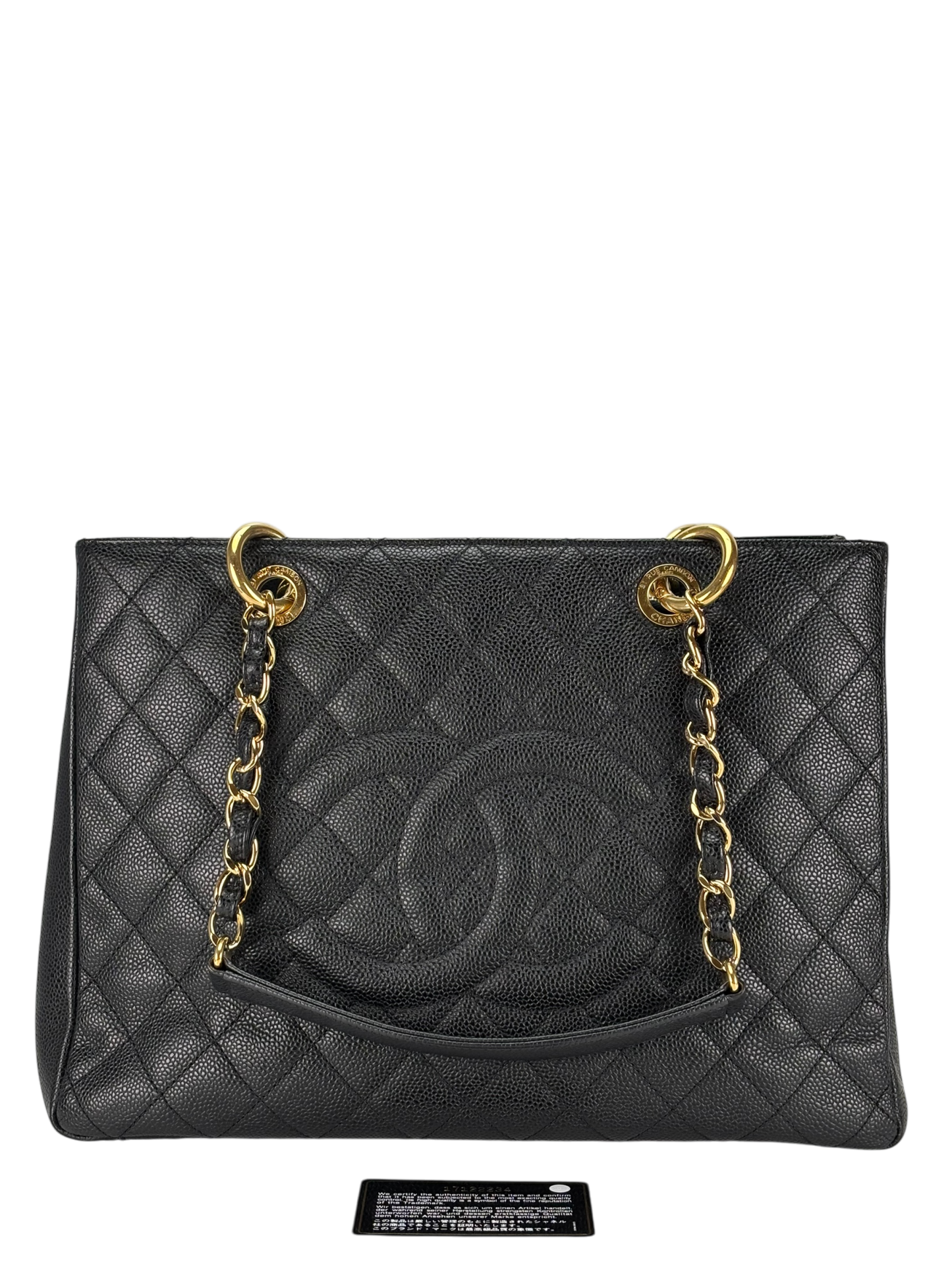 CHANEL - Black Caviar Quilted Grand Shopping Tote GST Gold Hardware