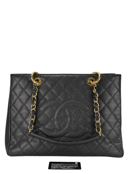 CHANEL - Black Caviar Quilted Grand Shopping Tote GST Gold Hardware