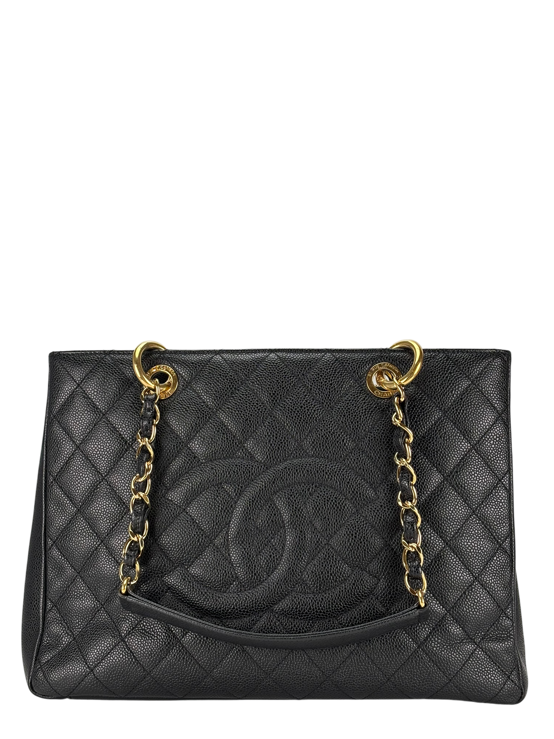 CHANEL - Black Caviar Quilted Grand Shopping Tote GST Gold Hardware