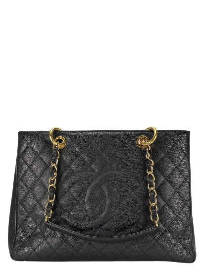CHANEL - Black Caviar Quilted Grand Shopping Tote GST Gold Hardware