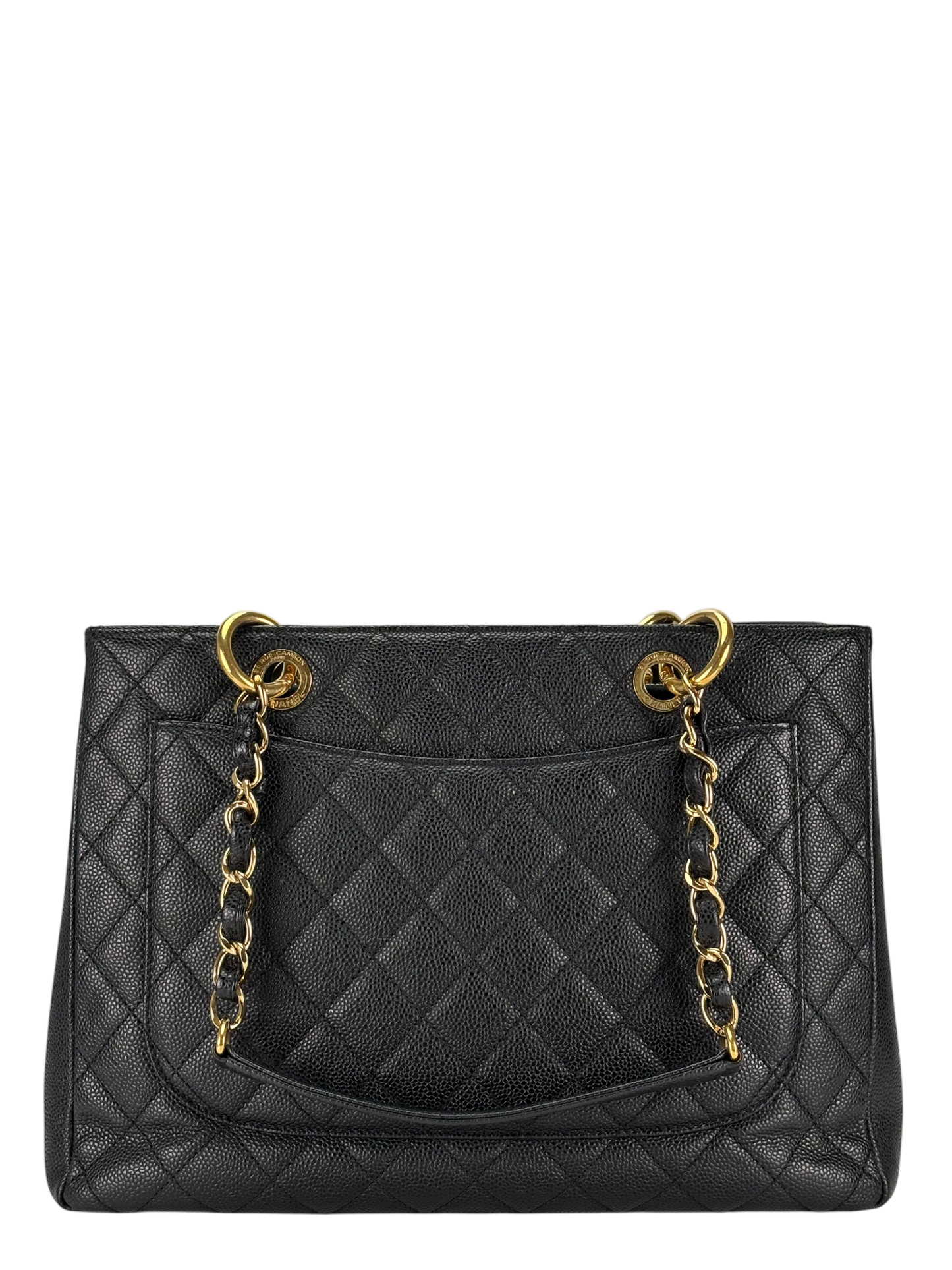 CHANEL - Black Caviar Quilted Grand Shopping Tote GST Gold Hardware
