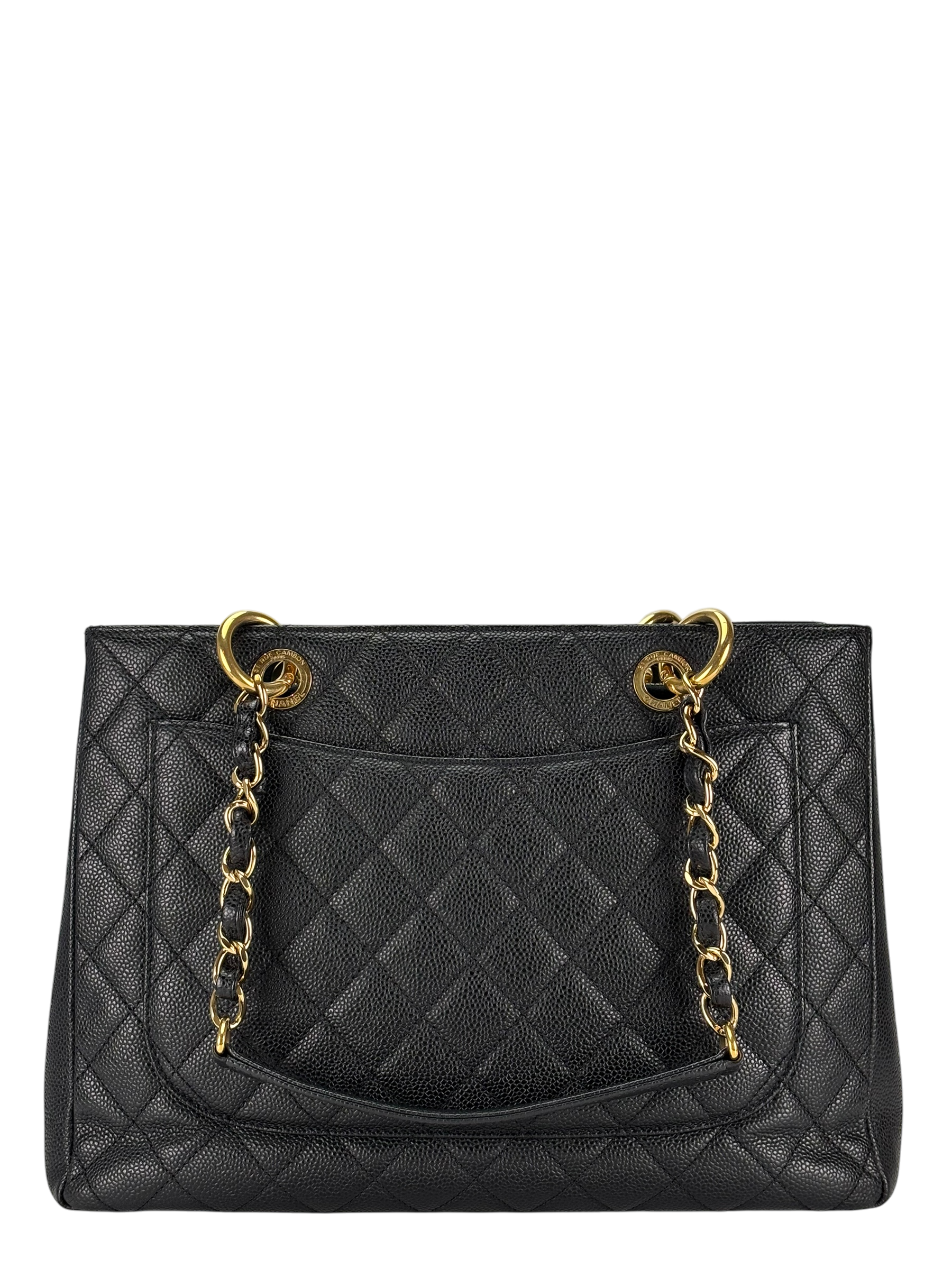 CHANEL - Black Caviar Quilted Grand Shopping Tote GST Gold Hardware