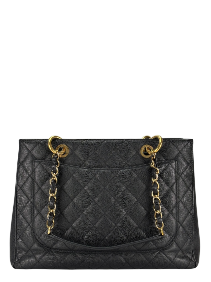 CHANEL - Black Caviar Quilted Grand Shopping Tote GST Gold Hardware
