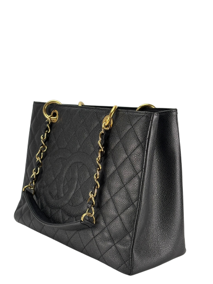 CHANEL - Black Caviar Quilted Grand Shopping Tote GST Gold Hardware