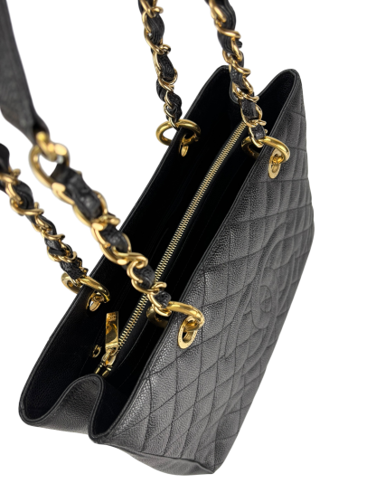 CHANEL - Black Caviar Quilted Grand Shopping Tote GST Gold Hardware