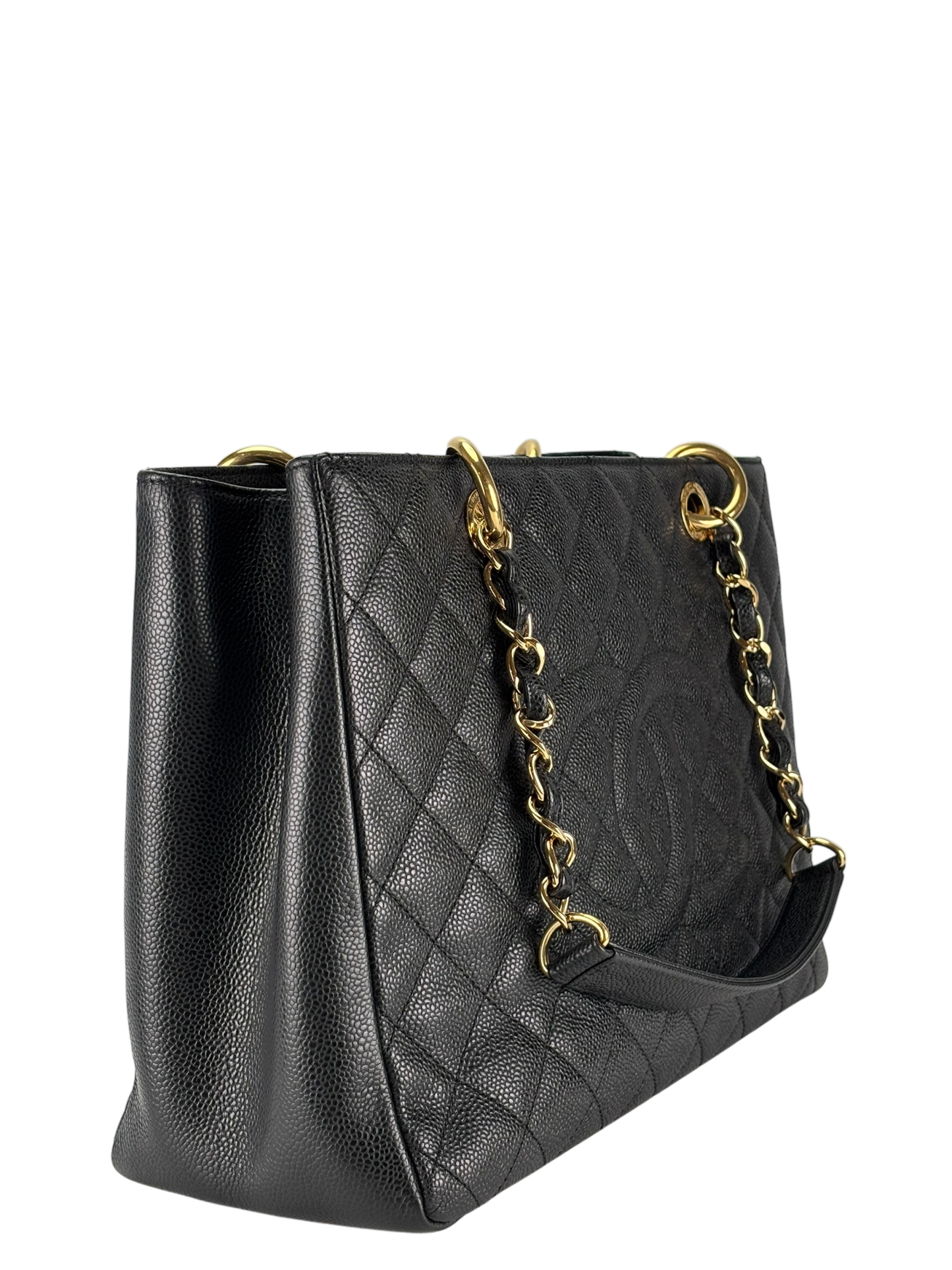 CHANEL - Black Caviar Quilted Grand Shopping Tote GST Gold Hardware