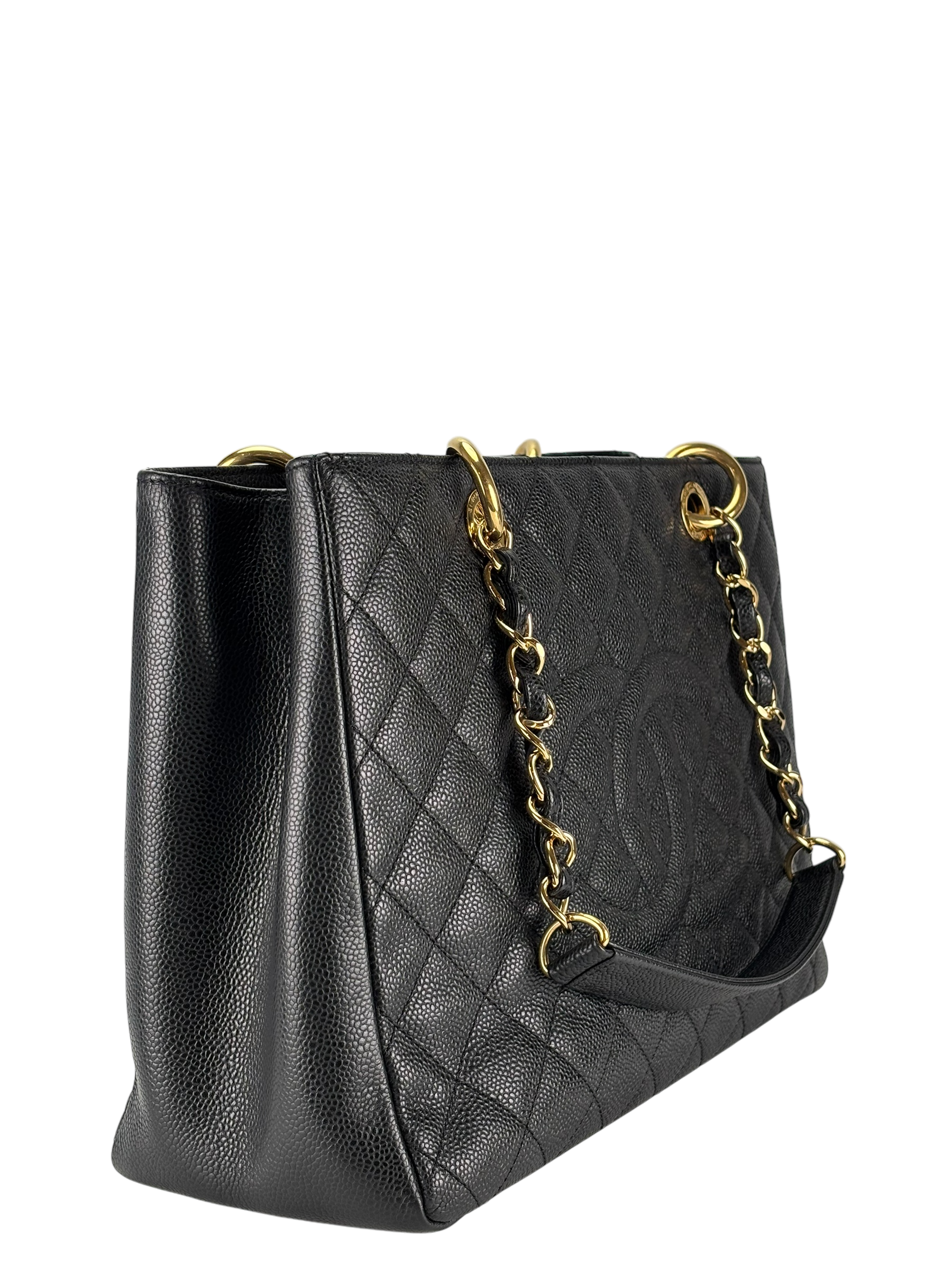 CHANEL - Black Caviar Quilted Grand Shopping Tote GST Gold Hardware