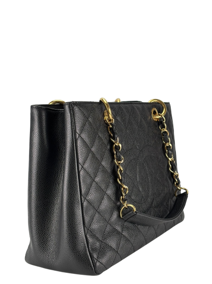 CHANEL - Black Caviar Quilted Grand Shopping Tote GST Gold Hardware
