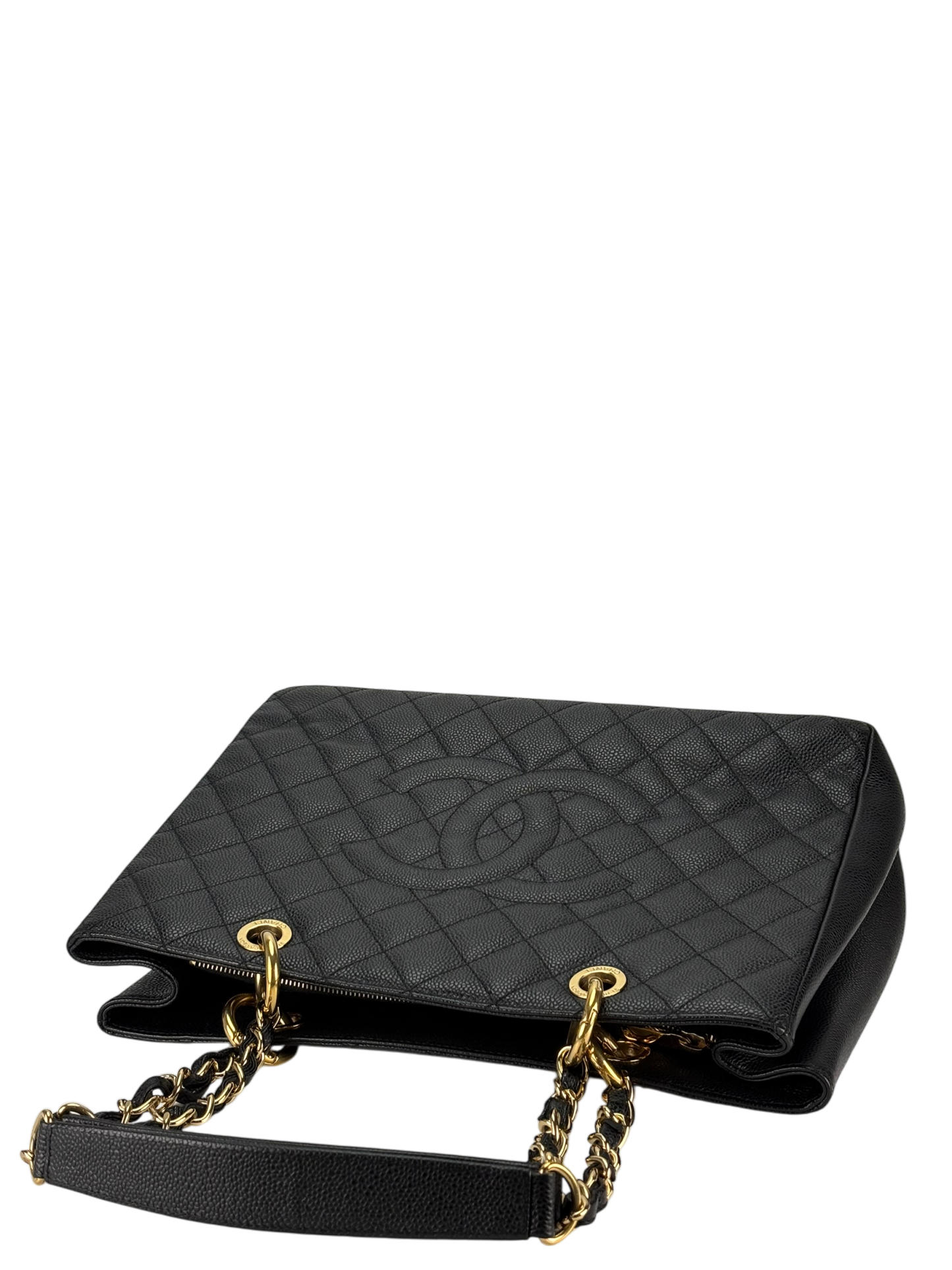 CHANEL - Black Caviar Quilted Grand Shopping Tote GST Gold Hardware