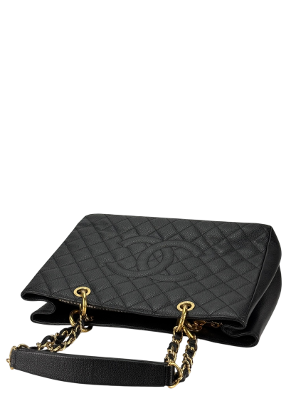 CHANEL - Black Caviar Quilted Grand Shopping Tote GST Gold Hardware