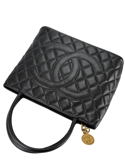 CHANEL - Black Medallion Tote Handbag