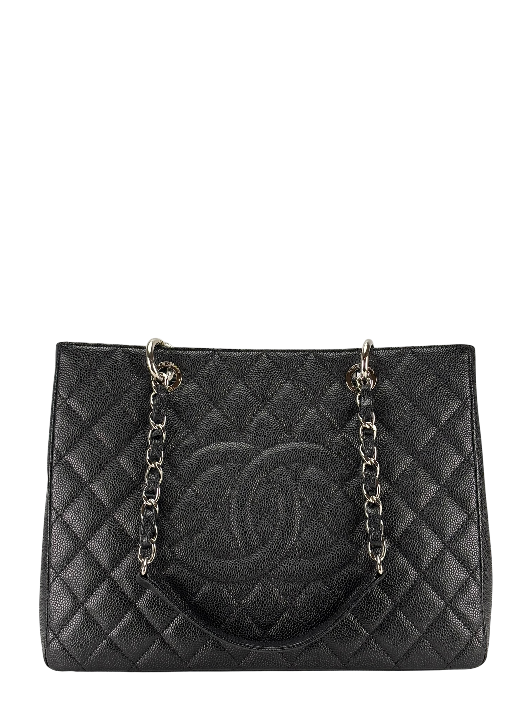 CHANEL - Black Caviar Quilted Grand Shopping Tote GST Sliver Hardware