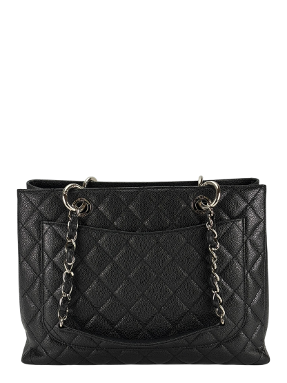 CHANEL - Black Caviar Quilted Grand Shopping Tote GST Sliver Hardware