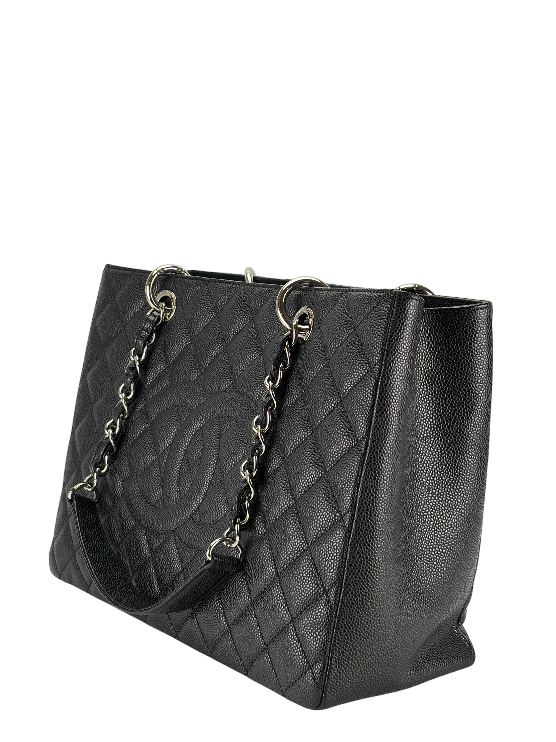 CHANEL - Black Caviar Quilted Grand Shopping Tote GST Sliver Hardware